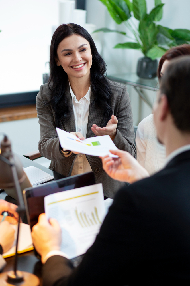 Consultant reviewing business setup documents